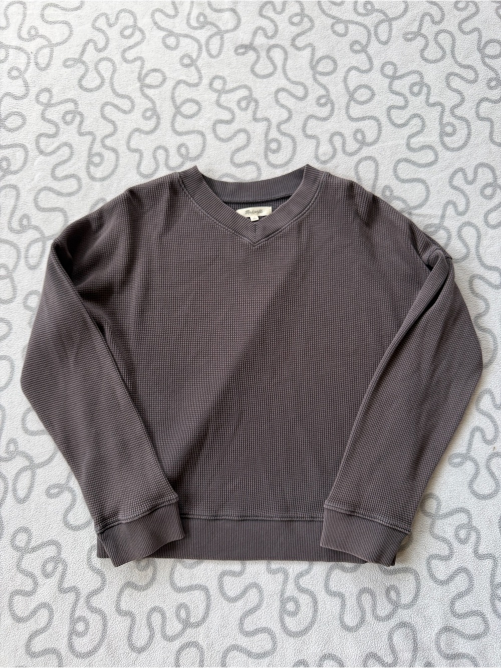 Madewell Waffle Knit Boxy Sweatshirt Tee in Black Coal